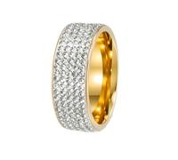 HIJONES Womens Stainless Steel Five Row Full Micro Pave CZ Zircon 8MM Wide Eternity Ring Party Wedding Finger Band Gold Size N 1/2