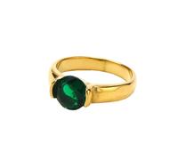 HIJONES Womens Stainless Steel Glass Crystal Eternity Ring Gold Plated Gemstone CZ Wedding Party Band Green Size L 1/2