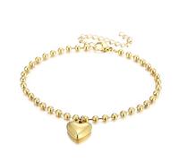 HIJONES Womens Stainless Steel Heart Beaded Ball Chain Bracelet Necklace 11mm Bracelet Gold