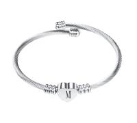 HIJONES Womens Stainless Steel Heart Initial Bangle 26 Alphabet Letters Open Cuff Bracelet Silver M