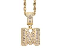 HIJONES Womens Stainless Steel Ice Out Zirconia Initial A-Z Letter Name Pendant Necklace Hip Hop CZ Charm Jewellery with Twisted Chains Gold M