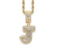 HIJONES Womens Stainless Steel Ice Out Zirconia Initial A-Z Letter Name Pendant Necklace Hip Hop CZ Charm Jewellery with Twisted Chains Gold J