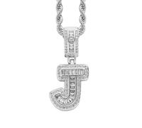 HIJONES Womens Stainless Steel Ice Out Zirconia Initial A-Z Letter Name Pendant Necklace Hip Hop CZ Charm Jewellery with Twisted Chains Silver J