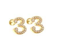 HIJONES Womens Stainless Steel Lightweight Lucky Angel Numerals Cubic Zircon Ear Stud Earrings Round Pear Ball Back Gold 3
