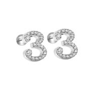 HIJONES Womens Stainless Steel Lightweight Lucky Angel Numerals Cubic Zircon Ear Stud Earrings Round Pear Ball Back Silver 3