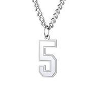 HIJONES Women's Stainless Steel Number Pendant Necklace for Everyday Wear Silver 5