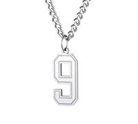 HIJONES Women's Stainless Steel Number Pendant Necklace for Everyday Wear Silver 9