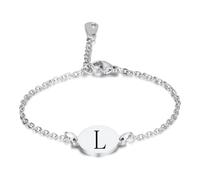 HIJONES Womens Stainless Steel Oval 12MM Laser Engraved 26 Letters Initial Bracelet Silver L