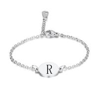 HIJONES Womens Stainless Steel Oval 12MM Laser Engraved 26 Letters Initial Bracelet Silver R