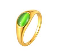 HIJONES Womens Stainless Steel Oval Opal Gemstone Dome Stacking Signet Ring Charming Wedding Jewellery Green Stone Size P 1/2