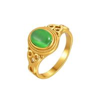 HIJONES Womens Stainless Steel Oval Opal Gemstone Hollow Engraved Signet Ring Charming Promise Jewellery Green Stone Size N 1/2