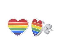 HIJONES Womens Stainless Steel Rainbow Striped Heart Gay Lesbian LGBT Pride Stud Earrings Large Size