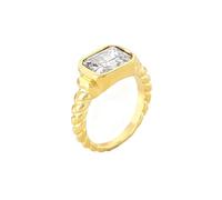 HIJONES Womens Stainless Steel Rectangular Crystal Zircon Statement Band Twisted Promise Engagement Ring Gold White Size L 1/2