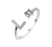 HIJONES Womens Stainless Steel Round Zircon Capital Letter Stackable Ring Adjustable Alphabet Letter Pinky Ring Jewellery Gifts Silver L