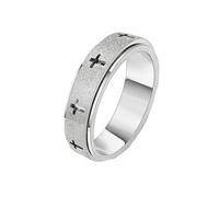 HIJONES Womens Stainless Steel Sandblasted Cross Christian Rotatable Ring Relief Promise Ring Silver Size L 1/2