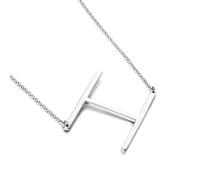 HIJONES Women's Stainless Steel Sideways Initial Letter Necklace Choker Chain Personalized Alphabet Pendant, Silver Letter H