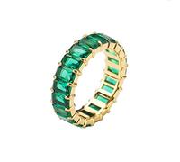 HIJONES Womens Stainless Steel Simple Rainbow Cubic Zirconia Ring Personalized Gift Dating Engagement Wedding Jewellery 6MM Green CZ Gold Size P 1/2