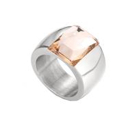 HIJONES Womens Stainless Steel Square Glass Ctystal Inlay Chunky Engagement Ring Trendy Gemstone Wedding Jewellery Silver Champagne Stone Size L 1/2