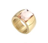 HIJONES Womens Stainless Steel Square Glass Ctystal Inlay Chunky Engagement Ring Trendy Gemstone Wedding Jewellery Gold Champagne Stone Size L 1/2