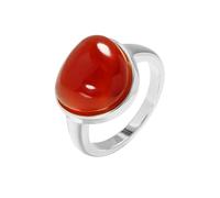 HIJONES Womens Stainless Steel Treardrop Gemstone Statement Ring Tiger Eye Agate Crystal Knuckle Band Jewellery for Party Silver Red Stone Size S