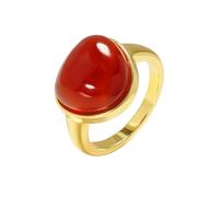 HIJONES Womens Stainless Steel Treardrop Gemstone Statement Ring Tiger Eye Agate Crystal Knuckle Band Jewellery for Party Gold Red Stone Size S