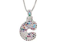 HIJONES Womens Stainless Steel Trendy Bubble Rainbow Letter Necklace Cubic Zirconia Alphabet Name Pendant Necklace Silver C