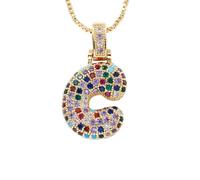 HIJONES Womens Stainless Steel Trendy Bubble Rainbow Letter Necklace Cubic Zirconia Alphabet Name Pendant Necklace Gold C