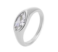 HIJONES Womens Stainless Steel Trendy Eyes' Cut Gemstone Wedding Ring Multicolor Crystal Glass Engagement Bands Silver White Stone Size Y