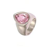 HIJONES Womens Stainless Steel Waterdrop Zircon Statament Band Glass Crystal Wedding Ring Silver Pink Stone Size L 1/2