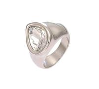 HIJONES Womens Stainless Steel Waterdrop Zircon Statament Band Glass Crystal Wedding Ring Silver White Stone Size P 1/2