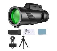 HIJYMNZPQ 80X100 Hd Monocular Telescope Long Range Zoom Bak4 Prism With Tripod Phone Clip Hunting Camping Bird Watching Hiking Portable And Lightweight(Black With Tripod)