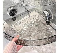 Hikaka No Drill Clear Wall Caddy, Easy Mount Bathroom Storage Shelf - No Punching Required, Suction Cup Caddy Corner Shelf, Removable Multifunctional Triangle Rectangle Storage (Gray-Triangle)