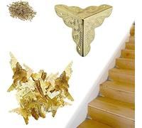 Hikaka Stair Dust Corners for Wooden Steps Vintage Decorative, 100PCS Antique Dust Corners for Stairs, 25mm Edge Guard with Screws, Anti-collision Corner Safety Protection Four Corners (Gold)