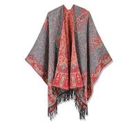 HIKARO Women's Retro Style Poncho Cape Boho Shawl Wraps Ruana Printed Tassel Cardigan for Spring Fall Winter