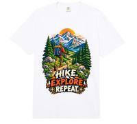 Hike. Explore. Repeat. Hiking Mountain Trail Graphic Art Comfort Colors Adult Heavyweight T-Shirt