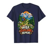 Hike. Explore. Repeat. Hiking Mountain Trail Graphic Art T-Shirt