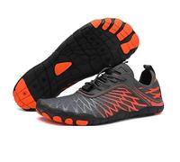Hike Footwear Lazuli Pro Barefoot Shoes, Minimalist Lightweight Flexible Trainers with Arch Support for Trail Running, Hiking, Gym and Daily Walking (Unisex), Orange evening red in zigzag pattern