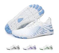 Hike Footwear - Lazuli Pro - Healthier and Comfortable Feet with Barefoot Shoes (Unisex) (White/Blue, UK Footwear Size System, Adult, Women, Numeric, Wide, 8)