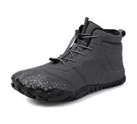 Hike Winter Footwear Barefoot Shoes Womens Mens,Snow Boots,Waterproof Warm Fur Lined Ankle Booties Hiking Trekking Trail Climbing Shoes Lace Up Anti-Slip Shoes, Grey, 8 Wide Women/8 Wide Men