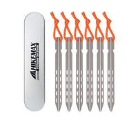 Hikemax Ultralight Titanium Tent Stakes 6 Pack - V-Shaped Tent Pegs with Reflective Pull Cords - Made for Camping