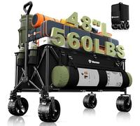 Hikemoon 300L Extra Large Wagons Carts Foldable, 560LBS Heavy Duty Collapsible Beach Wagon 48" Long with Big All-Terrain Wheels, Utility Folding Cart for Camping, Grocery, Sports, Garden, Black