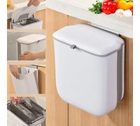 HIKENRI 10L Collapsible Hanging Kitchen Bin,Food Waste Bin,Wall Mounted Bin,Cupboard Under Sink Bin,Camping Bin With Lid,Caravan Door Bin for Bedroom,Cabinet,Toilet,Office,Kitchen(White)