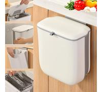 HIKENRI 10L Collapsible Hanging Kitchen Bin,Food Waste Bin,Wall Mounted Bin,Cupboard Under Sink Bin,Camping Bin With Lid,Caravan Door Bin for Bedroom,Cabinet,Toilet,Office,Kitchen(Cream)