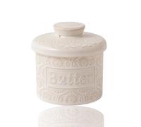 HIKENRI French Butter Dish with Lid,Ceramic Butter Dish,Decorative Circular Butter Container for Your Counter,for Salad Dressing,Jam,Nuts(Cream/4.5*4.5IN)