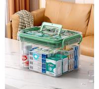 HIKENRI Household Medicine Storage Box Organiser,First Aid Box,Double Layers Multi Grid Medicine Box,Portable with Lid Medication Storage Box Medicine Cabinet for Home(Green-S)