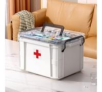 HIKENRI Household Medicine Storage Box Organiser,First Aid Box,Double Layers Multi Grid Medicine Box,Portable with Lid Medication Storage Box Medicine Cabinet for Home(White-S)
