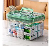 HIKENRI Household Medicine Storage Box Organiser,First Aid Box,Double Layers Multi Grid Medicine Box,Portable with Lid Medication Storage Box Medicine Cabinet for Home(Green-L)