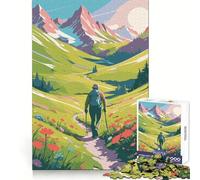 Hiker in Mountain Landscape Illustration 1000 Piece Jigsaws for Teenagers Puzzle Reason Skill Fine Thick Happy Challenge Table Accent (50x75cm)