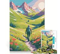 Hiker in Mountain Landscape Illustration 1000 Piece Jigsaws for Teenagers Puzzle Reason Skill Fine Thick Happy Challenge Table Accent (50x75cm)