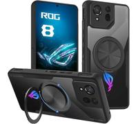 HikerClub for ROG Phone 8 and 8 Pro (2024) Case with Stand Ring 360 Degree Rotating, Transparent PC Back and TPU Silicone Black Slim Thin Soft Edges Shockproof Anti-Slip Bumper Protective Cover